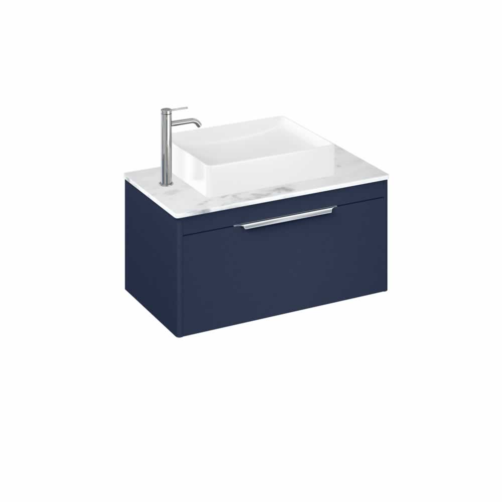 Shoreditch 85cm single drawer Matt Blue with Carrara White Worktop and Quad Countertop Basin